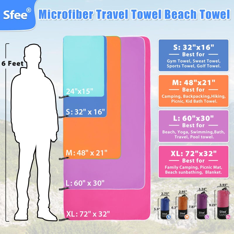 Sfee 2 Pack Microfiber Travel Towel, Quick Dry Towel Camping Towel Large Beach Towel Super Absorbent Compact Lightweight Sports Gym Towels for Gym, Hiking, Pool, Backpacking, Bath, Yoga - Image 4